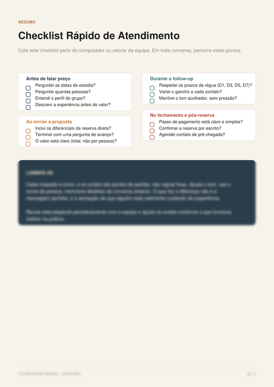 Checklist rápido de atendimento